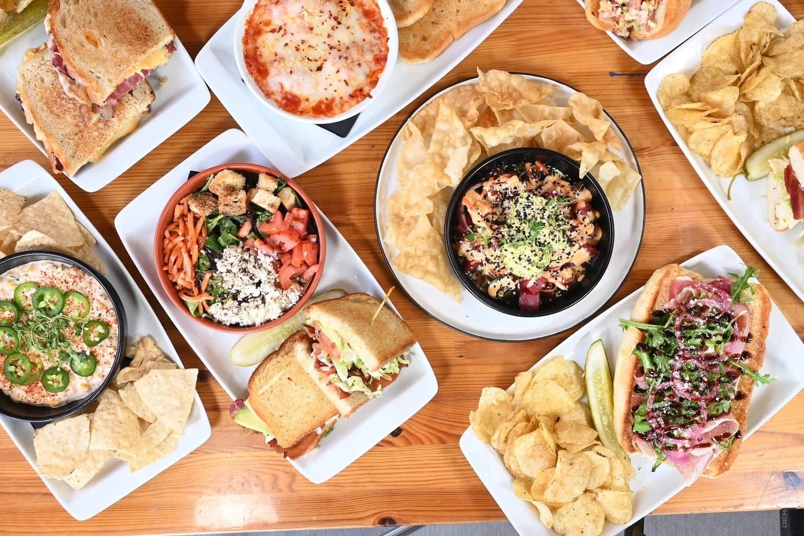 Food spread on the rooftop patio at Whitewater Rooftop Social